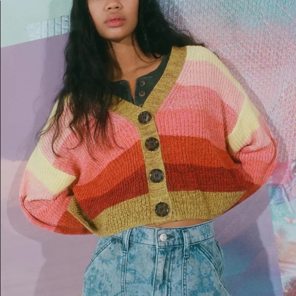 UO Turner Ribbed Button-Down Cardigan